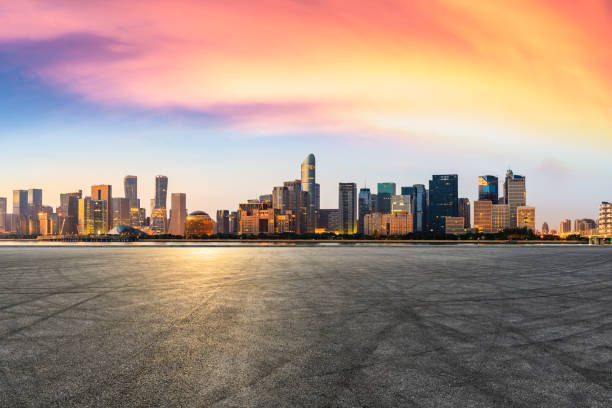 istock Empty asphalt square and Hangzhou business district cityscape 1132446416