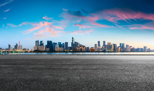istock Asphalt road through Hangzhou business district 1132447112