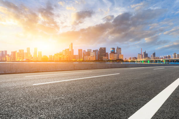 istock Asphalt road through Hangzhou business district 1132447606