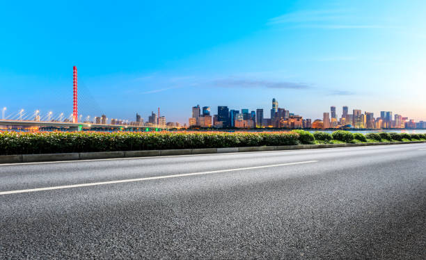 istock Empty asphalt road through Hangzhou business district 1132448051