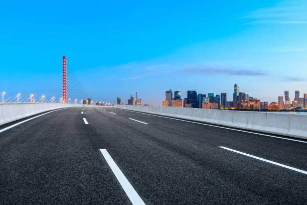 istock Empty asphalt road through Hangzhou business district 1132448154