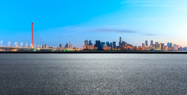 istock Empty asphalt road through Hangzhou business district 1132448188