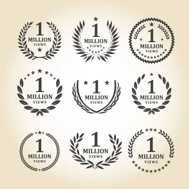 Vector illustration of One Million Views Emblem set