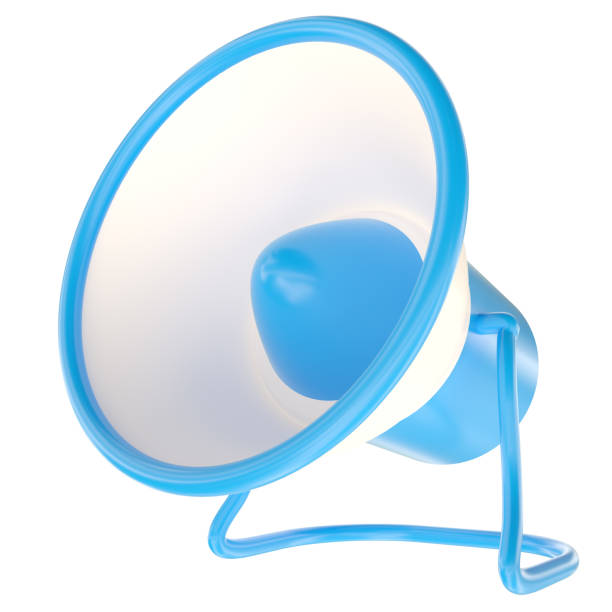 istock Megaphone isolated on white. Blue and white speaker horn. 3D illustration 1132449405