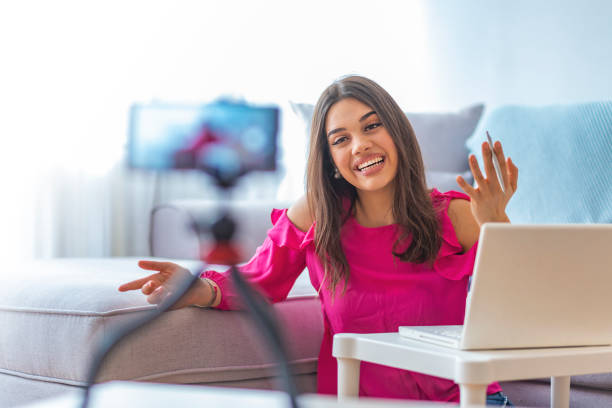 istock Young businesswoman recording vlog 1132449625