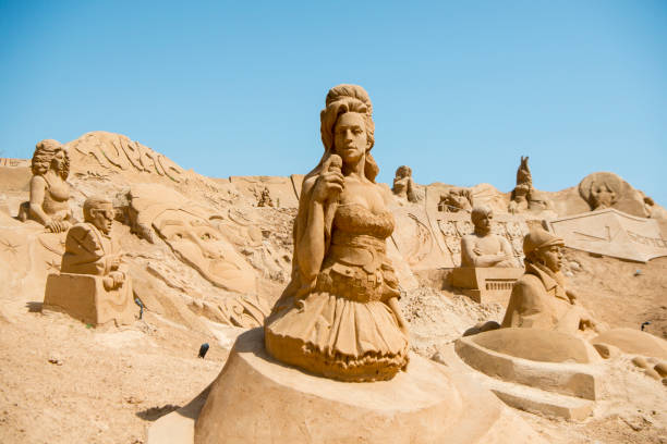 the Sand City or Sand Sculpture Festival FIESA at the Village of Pera at the Algarve of Portugal in Europe.