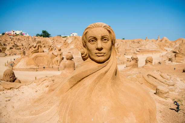 the Sand City or Sand Sculpture Festival FIESA at the Village of Pera at the Algarve of Portugal in Europe.