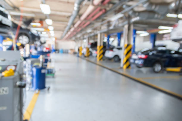 Auto repair service center blurred stock photo