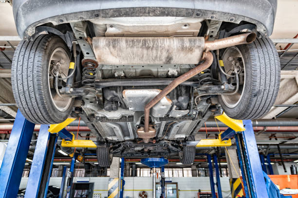 istock Pickup car chassis bottom view 1132453212