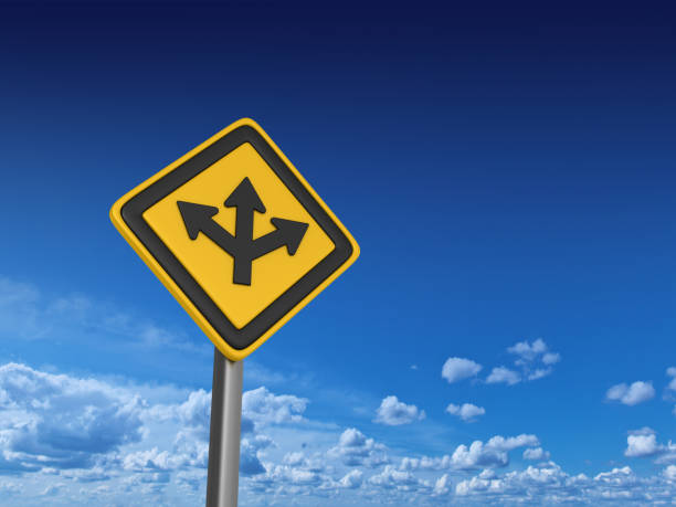 istock Division Ahead Road Sign - 3D Rendering 1132455640
