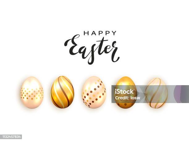 Golden Easter Eggs On White Golden Easter Eggs On White Backgroundbackground Stock Illustration - Download Image Now