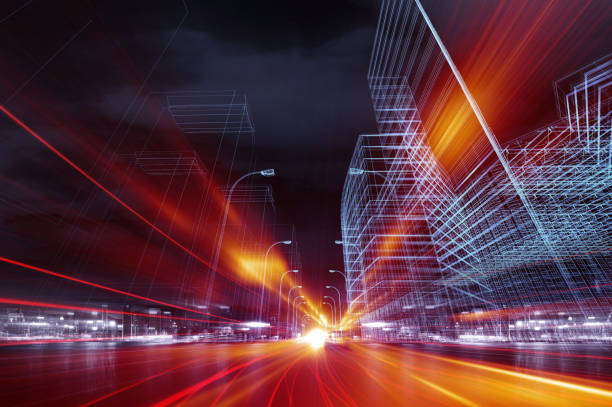 未来の都市交通 - night traffic ストックフォトと画像