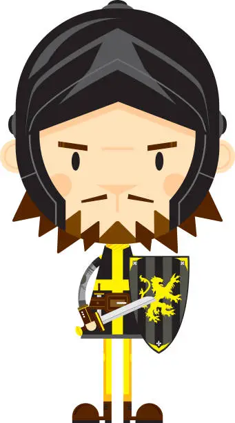 Vector illustration of Cute Cartoon Medieval Knight with Shield