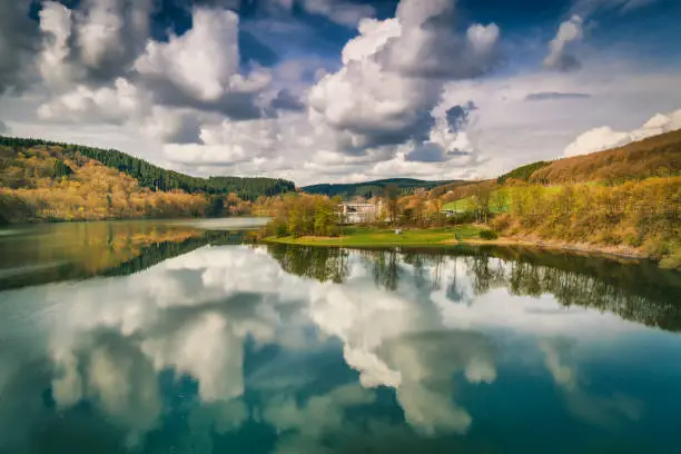 Dreamy cloudscape over lake Bigge