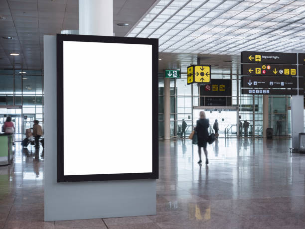 Mock up Banner Media Indoor Airport Signage information with People walking Mock up Banner Media Indoor Airport Signage information with People walking Travel concept airport terminal stock pictures, royalty-free photos & images