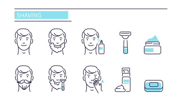 ilustrações, clipart, desenhos animados e ícones de barbear - human face washing cleaning body care