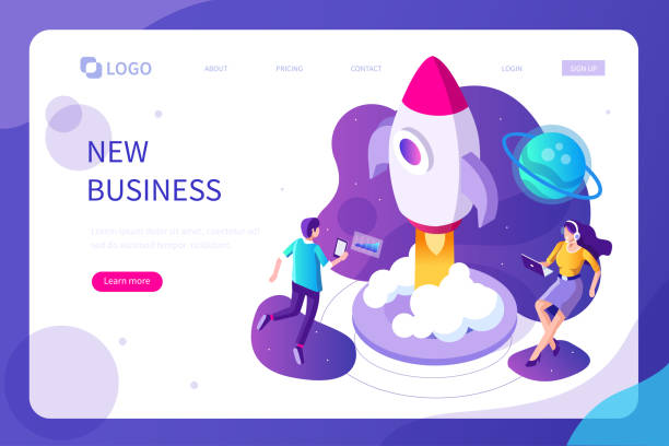 startup Startup concept with rocket launch. Can use for web banner, infographics, hero images. Flat isometric vector illustration isolated on white background. rocketship illustrations stock illustrations