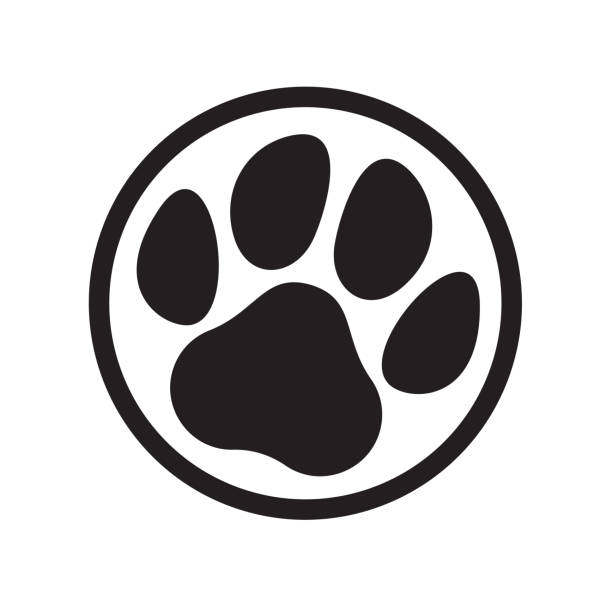 pfähle logo von katze oder hund tier tier. vector paw fußabdruck im kreis-icon - isolated dog animal puppy stock-grafiken, -clipart, -cartoons und -symbole