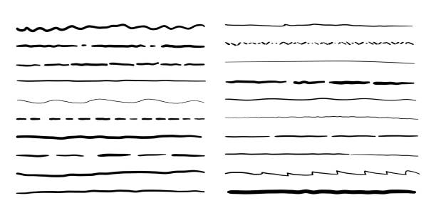 ilustrações, clipart, desenhos animados e ícones de linha desenhada mão das beiras do doodle ajustadas. frames do teste padrão do esboço do rabisco do lápis - arte linear