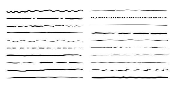 Hand drawn doodle line borders set. Vector pencil scribble sketch pattern for frames design