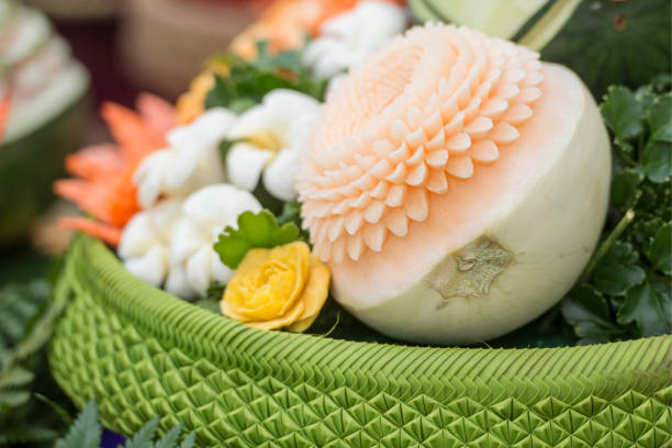 thai food carving at the Loy Krathong festival at the Santichaiparakan park in Banglamphu in the city of Bangkok in Thailand.  Thailand, Bangkok, November, 2017