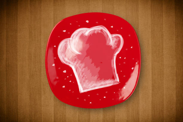 Colorful plate with hand drawn white chef symbol on grungy background