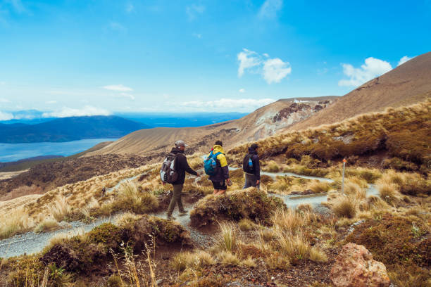 Outdoor Hiking. Tongariro Crossing a day hike through volcano in New Zealand. tongariro national park photos stock pictures, royalty-free photos & images