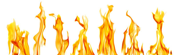 istock sparks of seven bright yellow flames on white 1132475849