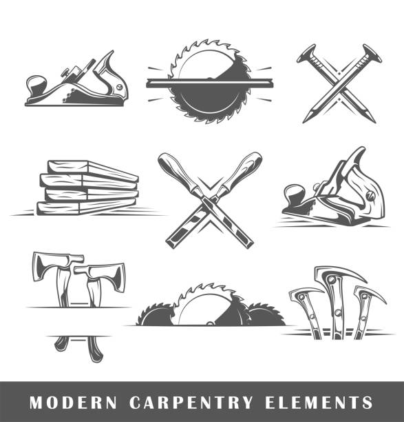 nowoczesne narzędzia stolarskie - wood saw stock illustrations