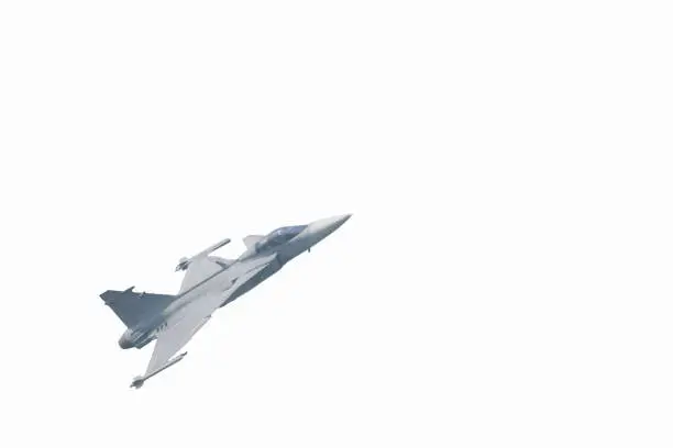 Photo of The Gripen plane above the horizon