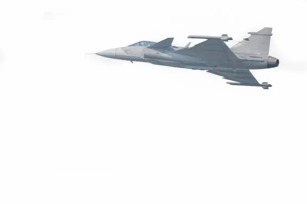 The Gripen plane above the horizon is a white background.