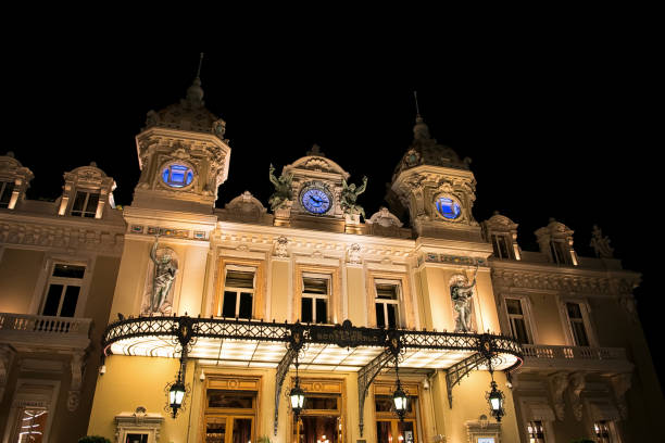 Casino de Monte-Carlo and Opéra de Monte-Carlo Belle Époque architecture building outdoors view in Monaco during a summer evening.