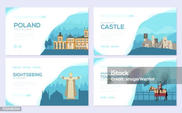 Country Poland Travel Vacation Guide Concept Traditional Tour Brochure Card Set Template Of Flyer Web Banner Ui Header Enter Site Layout Invitation Modern Slider Stock Illustration - Download Image Now