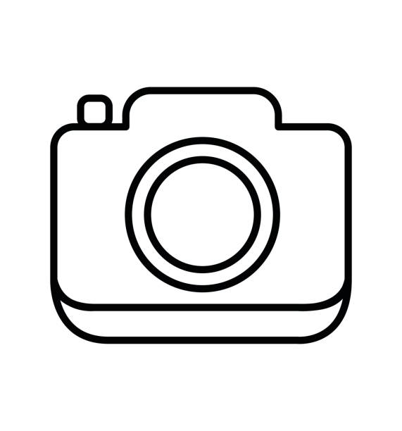 ilustraciones, imágenes clip art, dibujos animados e iconos de stock de esquema de la foto de la cámara icono vector ilustración aislada - silhouette photographer photographing photograph