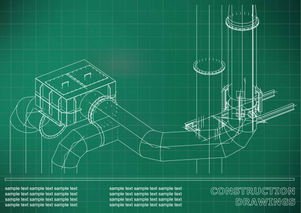 illustrazioni stock, clip art, cartoni animati e icone di tendenza di disegni di costruzione. costruzione in metallo 3d. tubi, tubazioni - vehicle interior construction blueprint plan