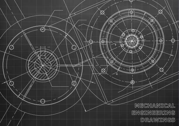 Mechanical engineering drawings. Engineering illustration Mechanical engineering drawings. Background for inscription. Vector. Black and white engineer designs stock illustrations