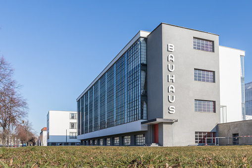 Dessau-Roßlau, Germany, February 27, 2019 - Facade of the Bauhaus in Dessau.