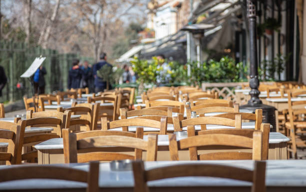 Tables and Chairs by the waterfront at Brighton beach, England