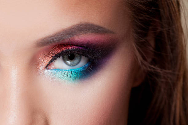 istock Bright eye makeup. Pink and blue color, colored eyeshadow. 1132485645