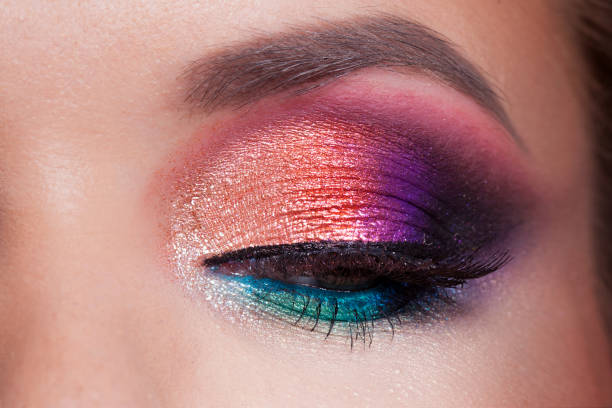 istock Bright eye makeup. Pink and blue color, colored eyeshadow. 1132485648