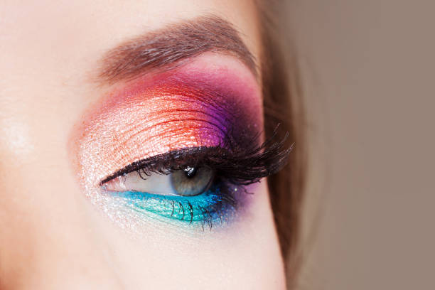 istock Bright eye makeup. Pink and blue color, colored eyeshadow. 1132485652