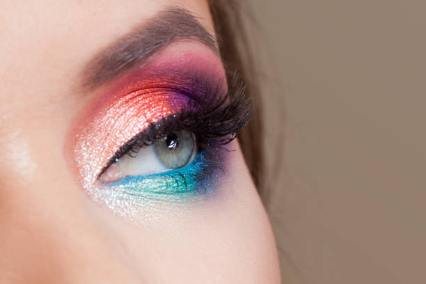 istock Bright eye makeup. Pink and blue color, colored eyeshadow. 1132485654