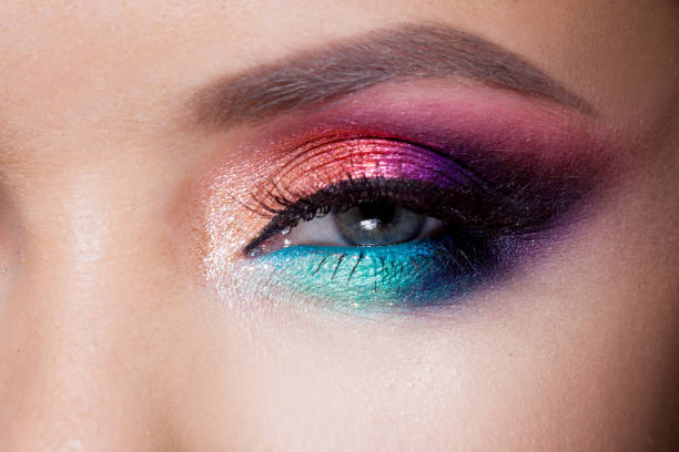 istock Bright eye makeup. Pink and blue color, colored eyeshadow. 1132485658