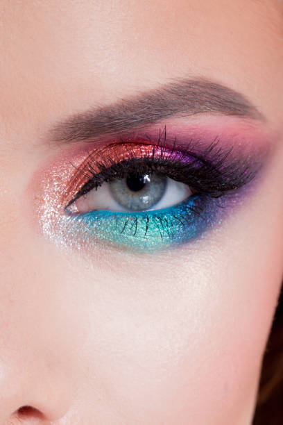 istock Bright eye makeup. Pink and blue color, colored eyeshadow. 1132485667