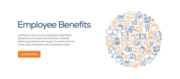 Employee Benefits Banner Template with Line Icons. Modern vector illustration for Advertisement, Header, Website. Employee Benefits Banner Template with Line Icons. Modern vector illustration for Advertisement, Header, Website. recruitment patterns stock illustrations