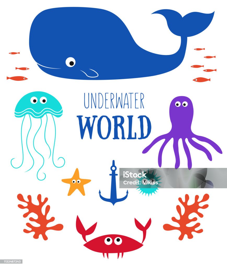 Underwater World Stock Illustration - Download Image Now - Crab, White  Background, Algae - iStock