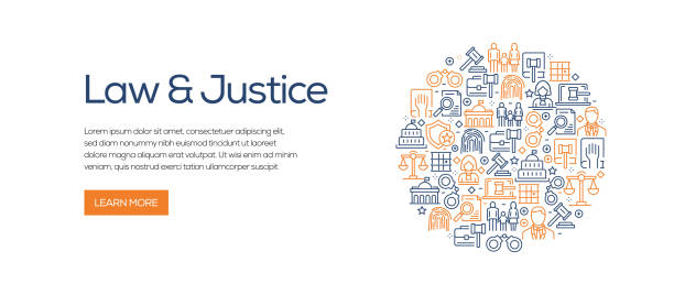 Law and Justice Banner Template with Line Icons. Modern vector illustration for Advertisement, Header, Website. Law and Justice Banner Template with Line Icons. Modern vector illustration for advertisement, header, website. government backgrounds stock illustrations