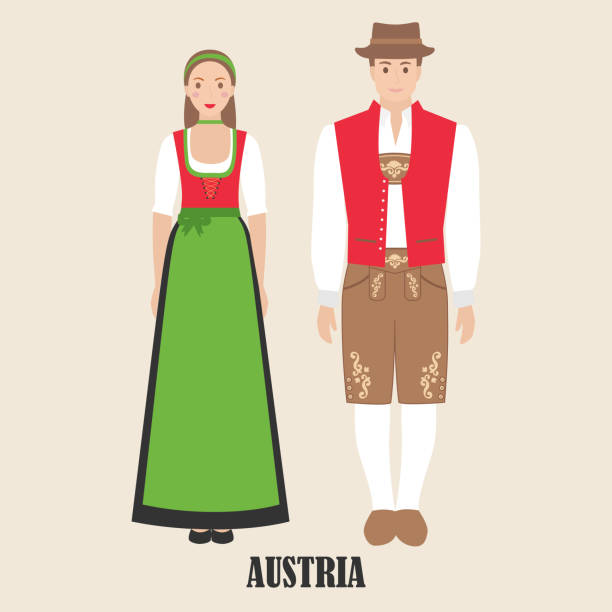 österreicher in nationaldress - österreichische kultur stock-grafiken, -clipart, -cartoons und -symbole