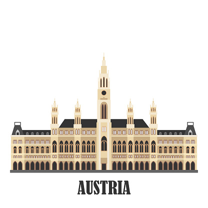 City Hall in Vienna, Austria. Austria landmark travel collecton. Vector illustration