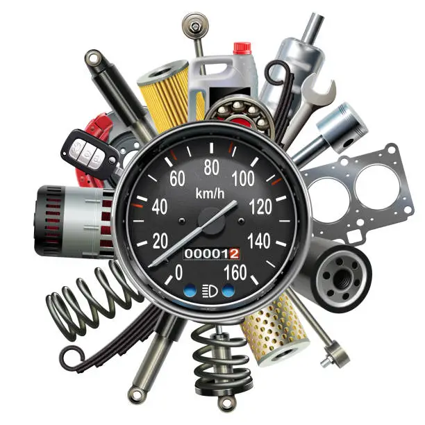 Vector illustration of Vector Car Spares Concept with Speedometer